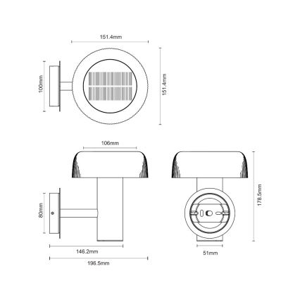 Zuma Line - LED solcell vägg lampa LED/2,5W/2000 mAh IP44 svart