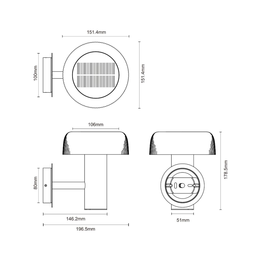 Zuma Line - LED solcell vägg lampa LED/2,5W/2000 mAh IP44 svart