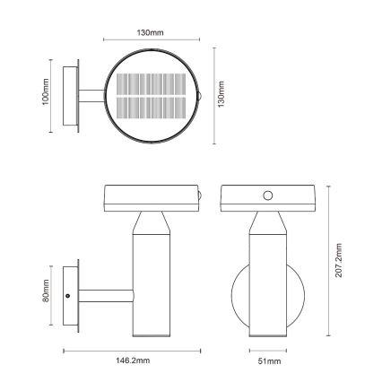 Zuma Line - LED Solcell vägg lampa med en rörelse- och skymningssensor LED/4,5W/2000 mAh IP44 svart